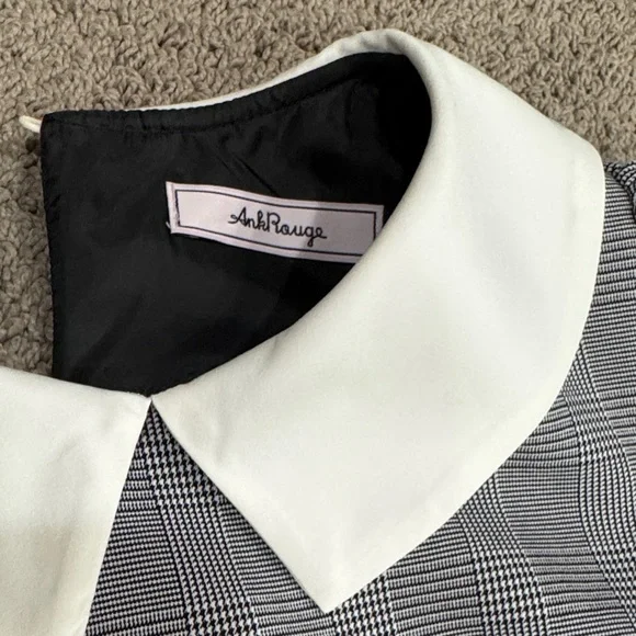 Ank Rouge Japan brand schoolgirl Gray Plaid Dress White Collar black bow 4 US - Picture 3 of 8